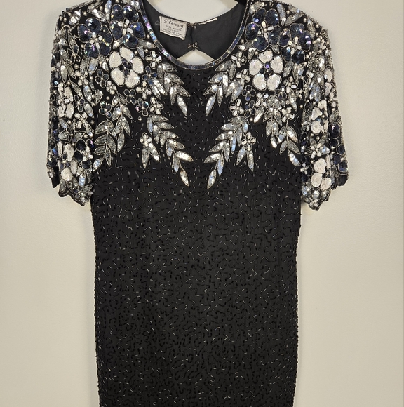 Stenway Black Beaded Short Sleeve Dress - Picture 1 of 6